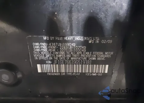 2009 Subaru Impreza Wrx из США, поврежденный, VIN JF1GE76639G519381